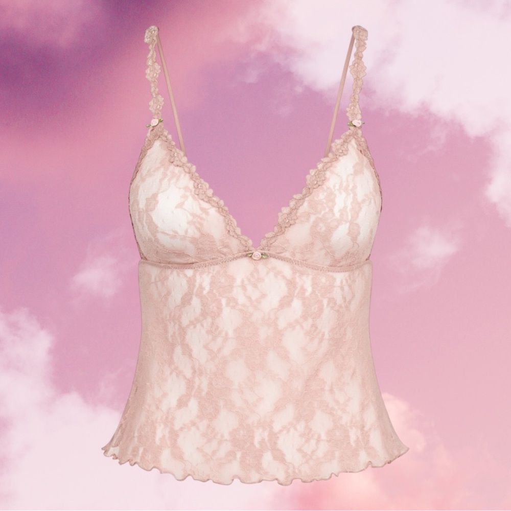 SKIMS Stretch Lace Triangle Cami Top | Morganite | M | NWT 🌸✨